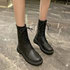 Plain Lace-up Mid-calf Boots