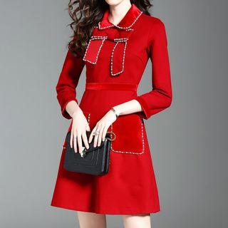 Beaded Long Sleeve Collared Dress