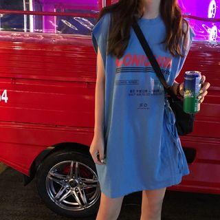 Lettering Cap-sleeve T-shirt Dress