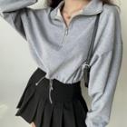 Drawstring Stand-collar Zip Sweatshirt