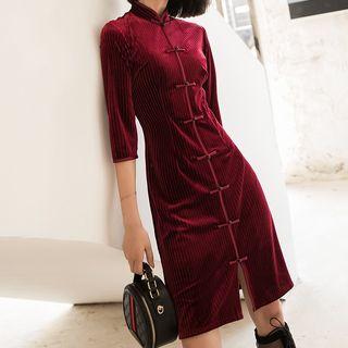 Corduroy Elbow-sleeve Qipao