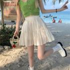 Faux Pearl Bow A-line Skirt