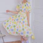 Short-sleeve Flower Print Midi Dress Floral - One Size