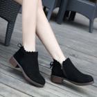 Scallop-trim Block Heel Ankle Boots