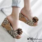 Leopard Print Wedge Slide Sandals