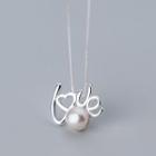 925 Sterling Silver Faux Pearl Love Lettering Pendant Necklace S925 Silver - Set - One Size