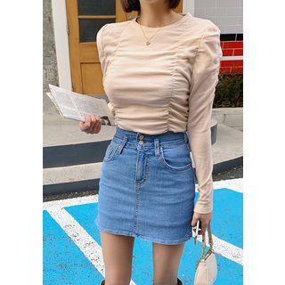 Round-neck Slim-fit Shirred Top