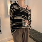 Striped Knit Top Black & Khaki - One Size