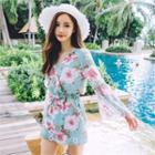 Bell-sleeve Floral-pattern Playsuit