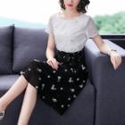 Mock Two-piece Short-sleeve Floral A-line Dress