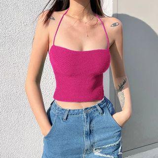 Plain Crop Halter Camisole Top