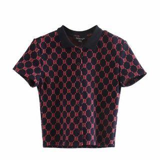 Short-sleeve Patterned Collared T-shirt