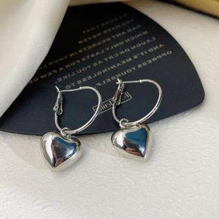 Heart Drop Hoop Earring 1 Pair - Silver - One Size