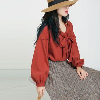 Bow Accent Lantern-sleeve Blouse
