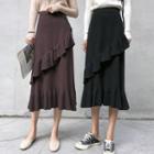 Frill-trim A-line Midi Knit Skirt
