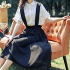 Set: Short-sleeve Blouse + Midi Suspender Skirt
