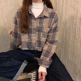 Set: Mock Neck Top + Check Shirt