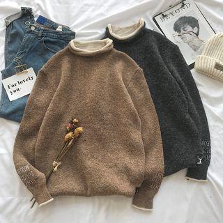 Mock Neck Embroidered Knit Top