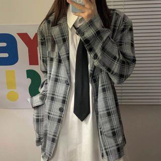 Plaid Blazer / Elbow-sleeve Shirtdress