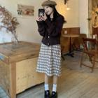 Cable Knit Cardigan / Spaghetti Strap Patterned A-line Dress