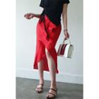 Frilled-detail Linen Blend Midi Skirt