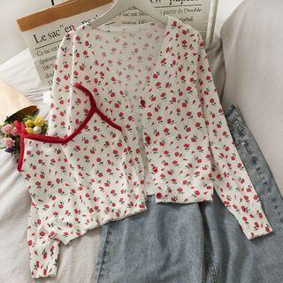 Floral Knit Cardigan / Floral Two Tone Tank Top White - One Size