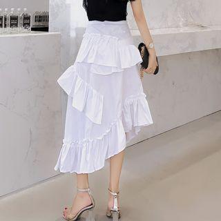 Asymmetric Hem Tiered Skirt