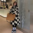 Checker Print Fluffy Coat Check - Black & White - One Size