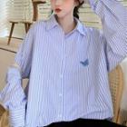 Loose Fit Long-sleeve Striped Button-up T-shirt