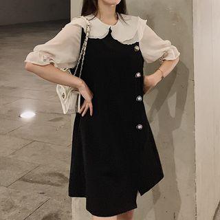 Mock Two-piece Elbow-sleeve Shift Dress