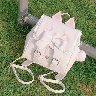 Bow Accent Square Faux-leather Backpack