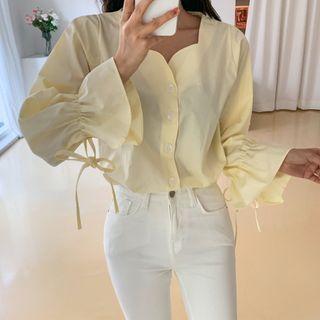 Sweetheart-neck Bell-sleeve Blouse