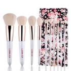 Set Of 10: Makeup Brush + Floral Print Case Set Of 10 - As Shown In Figure - One Size