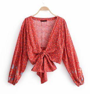 Flower Print V-neck Blouse