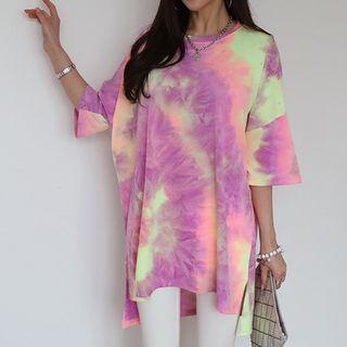 Dolman-sleeve Tie-dye Long T-shirt