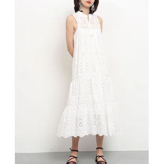 Sleeveless Eyelet Midi A-line Dress