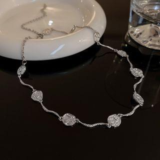 Textured Disc Alloy Choker Necklace - Silver - One Size