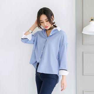 Contrast-trim Embroidered Stripe Shirt