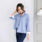 Contrast-trim Embroidered Stripe Shirt