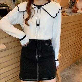 Contrast Trim Peter Pan Collar Knit Top
