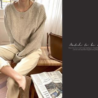 Tie-back Ribbed Sweater Oatmeal - One Size