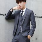 Set: Contrast Trim Blazer + Vest + Dress Pants + Shirt