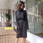 Set: High-neck Long-sleeve Top + Midi Skirt