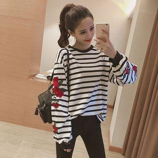 Floral Embroidered Striped Sweatshirt