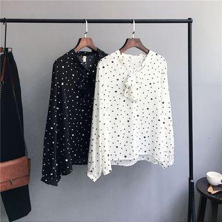 Long-sleeve Patterned Ribbon Blouse