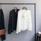 Long-sleeve Patterned Ribbon Blouse