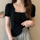 Short-sleeve Square-neck Chained Top