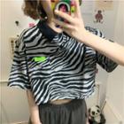 Short-sleeve Zebra Print Collared T-shirt