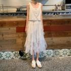Tweed Tank Top / Mesh Layered Skirt