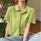 Short-sleeve Ruffle Trim Polo Shirt Avocado Green - One Size